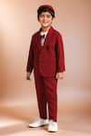 Shop Petite Pomme Red Silk, Cotton Blazer Suit Set For Boys Online at Aza Fashions Shop_Petite Pomme_Red Silk, Cotton Blazer Suit Set For Boys _Online_at_Aza_Fashions