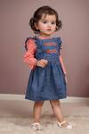 Buy_Petite Pomme_Peach Cotton, Denim Embroidery Ruffled Dress And Top Set_at_Aza_Fashions