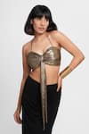 Ahi Clothing X AZA_Gold Lycra Sweetheart Neck Cocktail Bustier And Skirt Set _at_Aza_Fashions