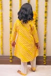 Shop_Petite Pomme_Yellow Cotton Embroidery Lehriya Kurti Set _at_Aza_Fashions