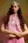 Shop_Kavitha Gutta_Pink Satin Zari Collared Aura Ombre Kurta And Pant Set _Online_at_Aza_Fashions