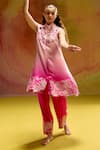 Kavitha Gutta_Pink Satin Zari Collared Aura Ombre Kurta And Pant Set _at_Aza_Fashions
