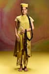 Buy_Kavitha Gutta_Green Satin Zari Mandarin Collar Bell Kurta And Pant _at_Aza_Fashions