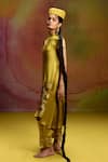 Buy_Kavitha Gutta_Green Satin Zari Mandarin Collar Bell Kurta And Pant _Online_at_Aza_Fashions