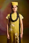 Kavitha Gutta_Green Satin Zari Mandarin Collar Bell Kurta And Pant _at_Aza_Fashions