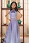 Buy_Petite Pomme_Purple Fabric Flowers Designer Gown _at_Aza_Fashions