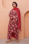 Gulabo Jaipur_Red Cotton Embroidery Round Neck Anjum Straight Kurta Set _Online_at_Aza_Fashions