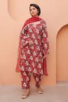 Buy_Gulabo Jaipur_Red Cotton Embroidery Round Neck Anjum Straight Kurta Set _at_Aza_Fashions