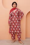 Gulabo Jaipur_Red Cotton Embroidery Round Neck Anjum Straight Kurta Set _at_Aza_Fashions
