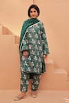 Buy_Gulabo Jaipur_Teal Cotton Embroidery Split V-neck Anjum Green Straight Kurta Set _Online_at_Aza_Fashions