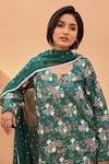 Gulabo Jaipur_Teal Cotton Embroidery Split V-neck Anjum Green Straight Kurta Set _at_Aza_Fashions