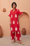Buy_Gulabo Jaipur_Red Cotton Embroidery Collared Khalak Kurta And Pant Co-ord Set _at_Aza_Fashions