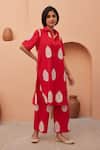 Shop_Gulabo Jaipur_Red Cotton Embroidery Collared Khalak Kurta And Pant Co-ord Set _Online_at_Aza_Fashions