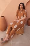 Gulabo Jaipur_Brown Cotton Embroidery Collared Khalak Kurta And Pant Co-ord Set _Online_at_Aza_Fashions