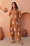 Shop_Gulabo Jaipur_Brown Cotton Embroidery Collared Khalak Kurta And Pant Co-ord Set _at_Aza_Fashions