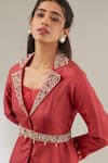 Shop_Ajiesh Oberoi_Red Embroidery Collared Upada Silk Jacket Pant Set _Online_at_Aza_Fashions