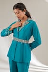 Buy_Ajiesh Oberoi_Green Beads, Embroidery Collared Embellished Jacket And Pant Set _Online_at_Aza_Fashions