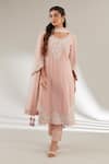 Buy_Ajiesh Oberoi_Pink Dupion, Silk, Rayon Embroidery Round Neck Kurta Set _at_Aza_Fashions