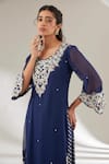 Ajiesh Oberoi_Blue Dupion, Rayon, Silk Embroidery Round Neck Kurta Pant Set _Online_at_Aza_Fashions