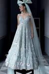 Buy Aangan By Parul Sky Blue Organza Sequins, Embroidery V-neck Empress Essence Gown at Aza Fashions Buy_Aangan By Parul_Sky Blue Organza Sequins, Embroidery V-neck Empress Essence Gown _at_Aza_Fashions