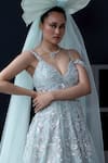 Aangan By Parul Sky Blue Organza Sequins, Embroidery V-neck Empress Essence Gown at Aza Fashions Aangan By Parul_Sky Blue Organza Sequins, Embroidery V-neck Empress Essence Gown _at_Aza_Fashions