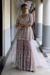 Shop_Aangan By Parul_Purple Organza Beads, Embroidery Round Neck Celestial Spires Sharara Set _at_Aza_Fashions