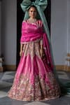 Shop_Aangan By Parul_Pink Organza Sequins, Zari, Embroidery Round Neck Ethereal Cascade Lehenga Set _at_Aza_Fashions