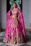 Buy_Aangan By Parul_Pink Organza Sequins, Zari, Embroidery Round Neck Ethereal Cascade Lehenga Set _at_Aza_Fashions