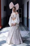 Buy_Aangan By Parul_White Organza Embroidery, Sequins, Beads Round Neck Rose Enchantment Lehenga Set _at_Aza_Fashions
