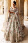 Buy_Aangan By Parul_Gray Organza Embroidery, Sequins V-neck Glistening Garden Lehenga Set 