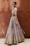 Buy_Aangan By Parul_Gray Organza Sequins, Zari, Embroidery V-neck Serene Whispers Lehenga Set _Online_at_Aza_Fashions