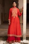 Buy_Aangan By Parul_Red Georgette Embroidery Round Neck Kurta Sharara Set _at_Aza_Fashions