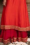 Aangan By Parul_Red Georgette Embroidery Round Neck Kurta Sharara Set _Online_at_Aza_Fashions