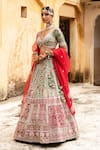 Buy_Aangan By Parul_Red Silk Sequins, Embroidery V-neck Radiant Vermilion Lehenga Set _Online_at_Aza_Fashions