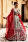 Shop_Aangan By Parul_Red Silk Sequins, Embroidery V-neck Radiant Vermilion Lehenga Set _at_Aza_Fashions