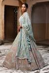 Buy_Aangan By Parul_Blue Silk Sequins, Beads, Fringe Plunge Neck Blush Opulence Lehenga Set _Online_at_Aza_Fashions