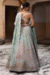 Shop_Aangan By Parul_Blue Silk Sequins, Beads, Fringe Plunge Neck Blush Opulence Lehenga Set _at_Aza_Fashions