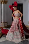 Aangan By Parul_Red Sequins, Beads, Embroidery Square Neck Eclipsed Ruby Lehenga Set _Online_at_Aza_Fashions
