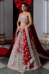 Buy_Aangan By Parul_Red Sequins, Beads, Embroidery Square Neck Eclipsed Ruby Lehenga Set _Online_at_Aza_Fashions