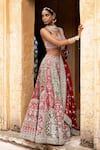 Shop_Aangan By Parul_Red Sequins, Beads, Embroidery Square Neck Eclipsed Ruby Lehenga Set _at_Aza_Fashions