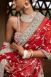 Aangan By Parul_Red Sequins, Beads, Embroidery Square Neck Eclipsed Ruby Lehenga Set _at_Aza_Fashions