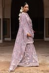 Aangan By Parul_Purple Organza, Chiffon Embroidery Round Neck Ethereal Layers Sharara Set _Online_at_Aza_Fashions