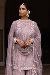 Buy_Aangan By Parul_Purple Organza, Chiffon Embroidery Round Neck Ethereal Layers Sharara Set _Online_at_Aza_Fashions