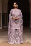 Buy_Aangan By Parul_Purple Organza, Chiffon Embroidery Round Neck Ethereal Layers Sharara Set _at_Aza_Fashions