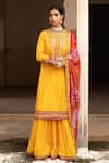 Buy_Aangan By Parul_Yellow Embroidery, Sequins Round Neck Haldi Bliss Sharara Set _Online_at_Aza_Fashions