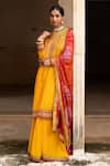 Shop_Aangan By Parul_Yellow Embroidery, Sequins Round Neck Haldi Bliss Sharara Set _Online_at_Aza_Fashions