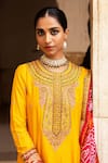 Aangan By Parul_Yellow Embroidery, Sequins Round Neck Haldi Bliss Sharara Set _at_Aza_Fashions