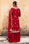 Shop_Aangan By Parul_Red Silk, Cotton Embroidery V-neck Kashmir Inspired Sharara Set _at_Aza_Fashions