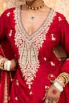 Shop_Aangan By Parul_Red Silk, Cotton Embroidery V-neck Kashmir Inspired Sharara Set _Online_at_Aza_Fashions