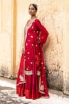 Aangan By Parul_Red Silk, Cotton Embroidery V-neck Kashmir Inspired Sharara Set _at_Aza_Fashions